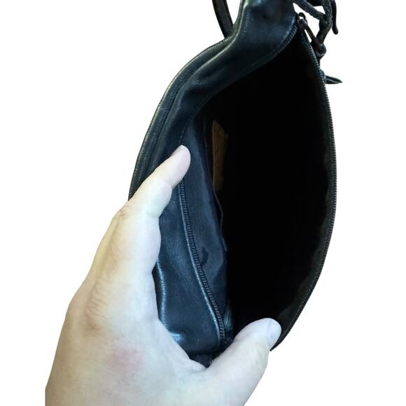 Ilze Heider Artsy Leather Design Crossbody Purse Black Colorful Shapes Eclectic - Picture 10 of 13